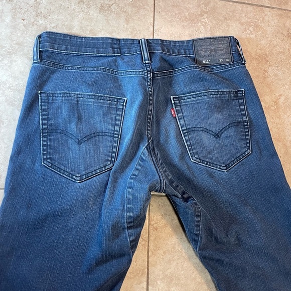 (33 x 30) Mens Levi's 511 Blue Jeans Slim Fit Dark Wash Black Tab - Picture 4 of 6